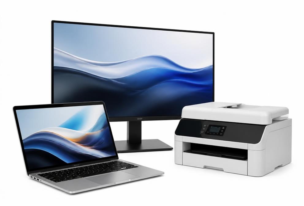 Laptop, monitor and printer available at INIT SYSTEMS