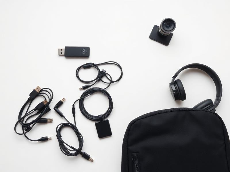 Computer accessories including cables, pen drive, webcam and headset
