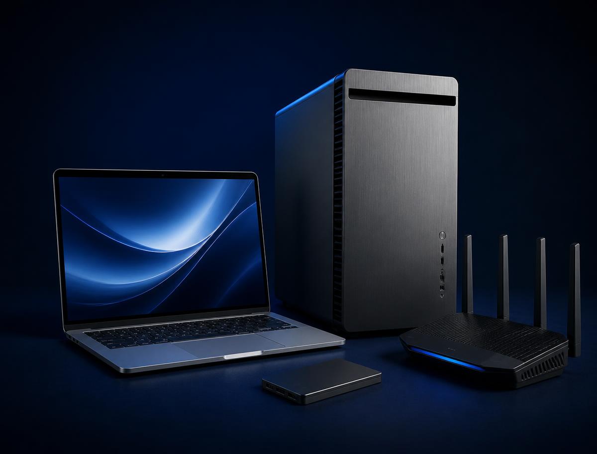 Laptops, desktop computers, storage and networking equipment